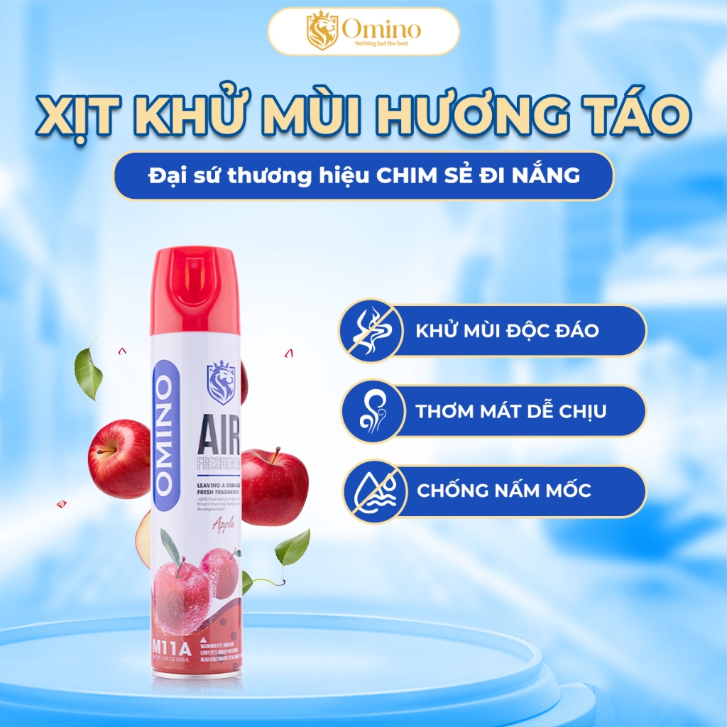 Xịt Thơm Khử Mùi Nội Thất Ô Tô OMINO M11 330ml- Đủ 3 Mùi Hương Táo, Chanh, Đào - Chính Hãng Omino Vietnam