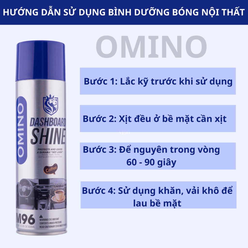 Combo Tiện Lợi Omino Xịt Tẩy Đa Năng Dạng Bọt M002 650ml & Xịt Dưỡng Bóng Nội Thất Cafe M96 500ml - Chính Hãng Omino VN