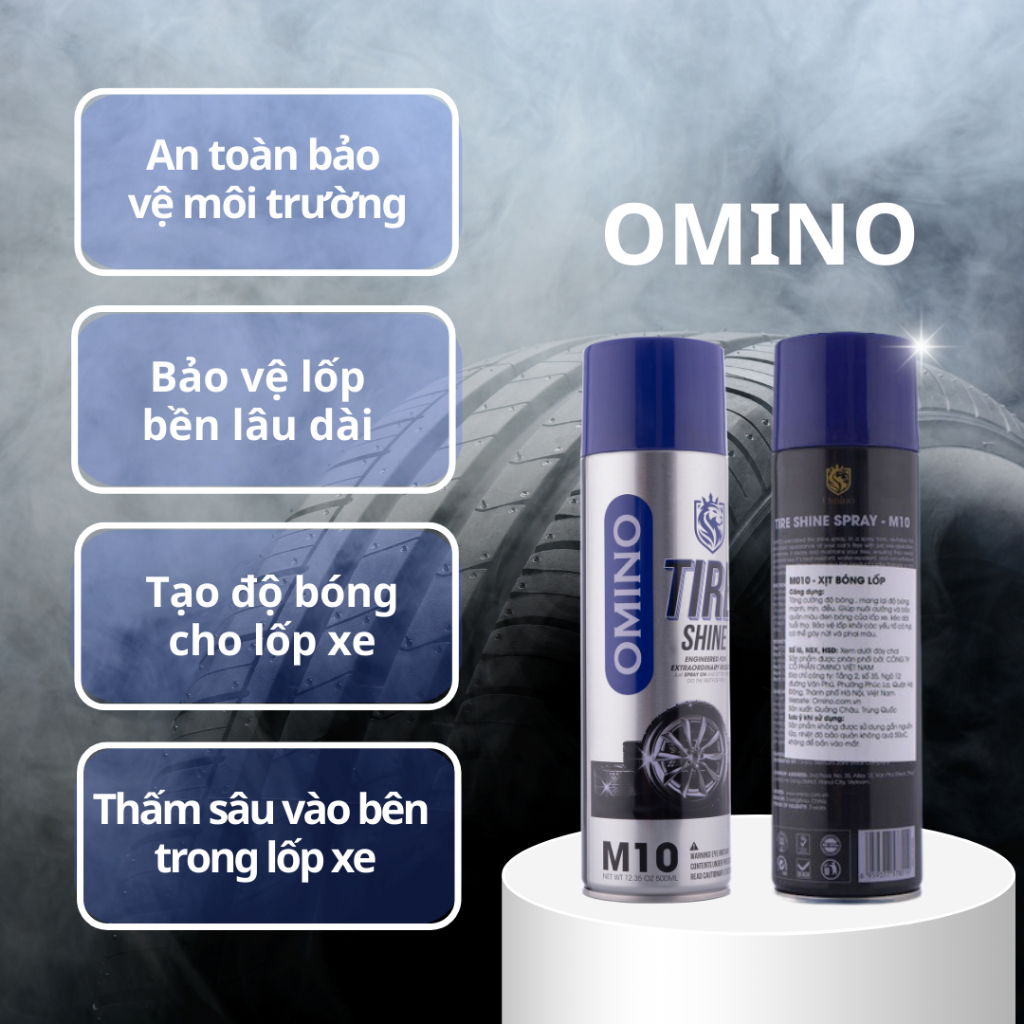 Combo Bóng Bẩy Omino Nước Rửa Kính M86 500ml & Xịt Bóng Lốp M10 500ml - Chính Hãng Omino Vietnam