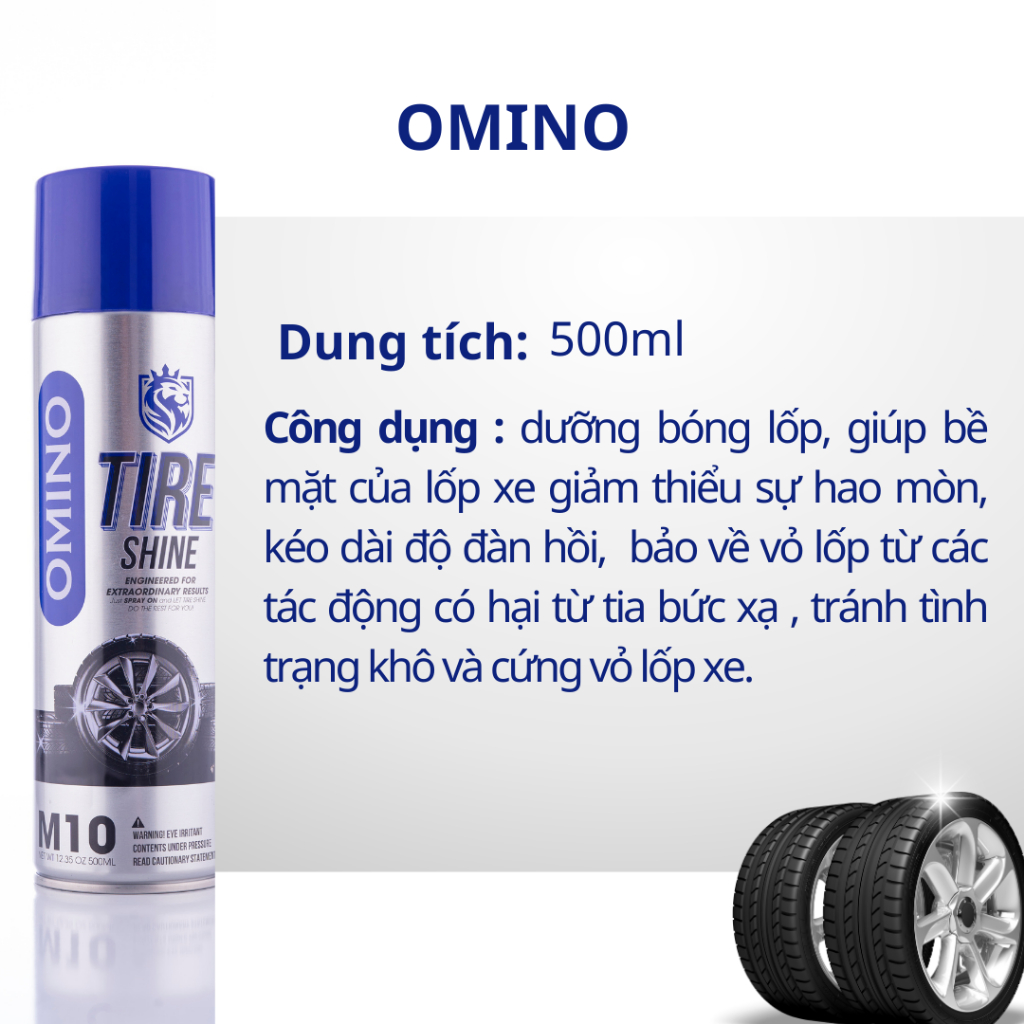 Combo Vượt Trội Omino Xịt Bóng Lốp M10 500ml & Xịt Tẩy Nhựa Đường M12 450ml Chính Hãng Omino Vietnam