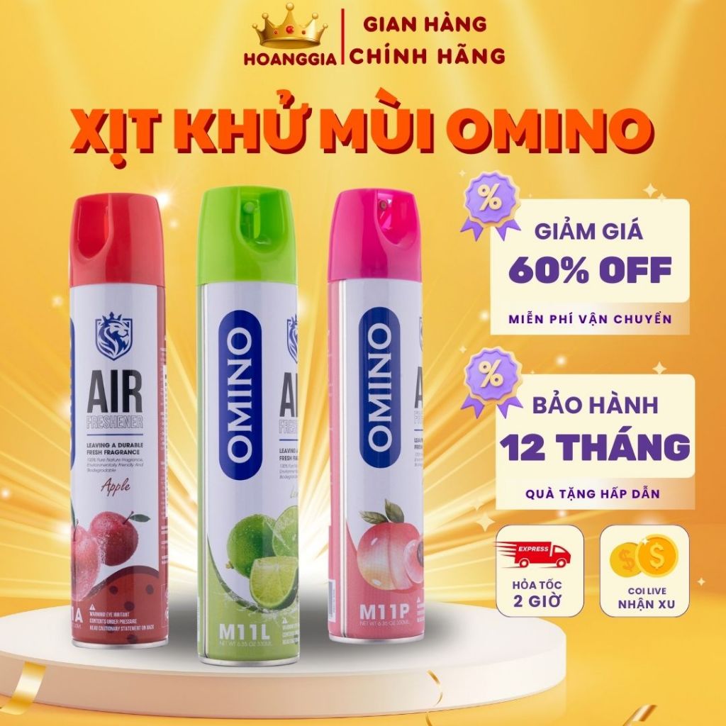 Xịt Thơm Khử Mùi Nội Thất Ô Tô OMINO M11 330ml- Đủ 3 Mùi Hương Táo