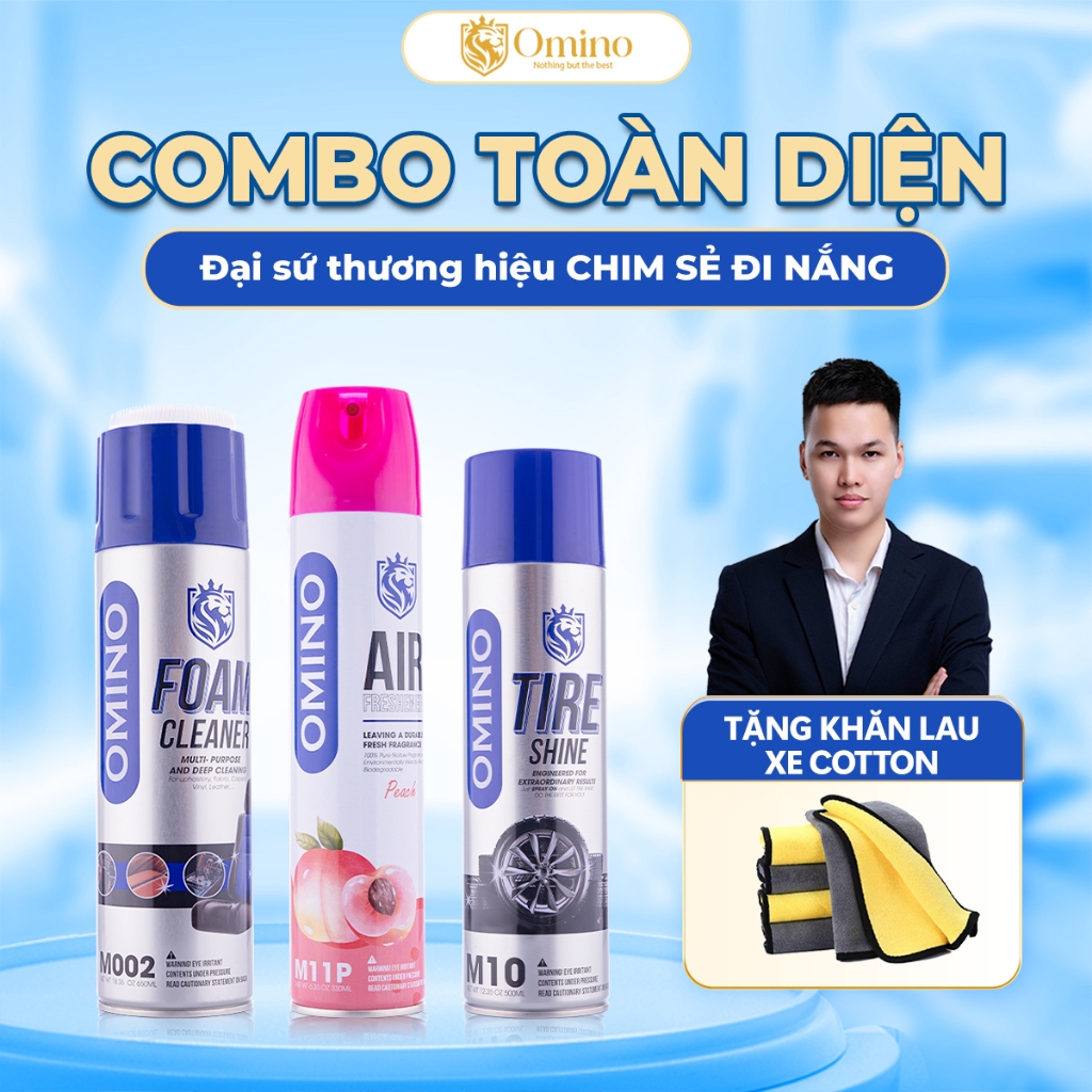 Combo Toàn Diện Omino Xịt Tẩy Đa Năng Dạng Bọt M002 650ml + Xịt Khử Mùi M11 330ml + Xịt Bóng Lốp M10 500ml Omino Vietnam